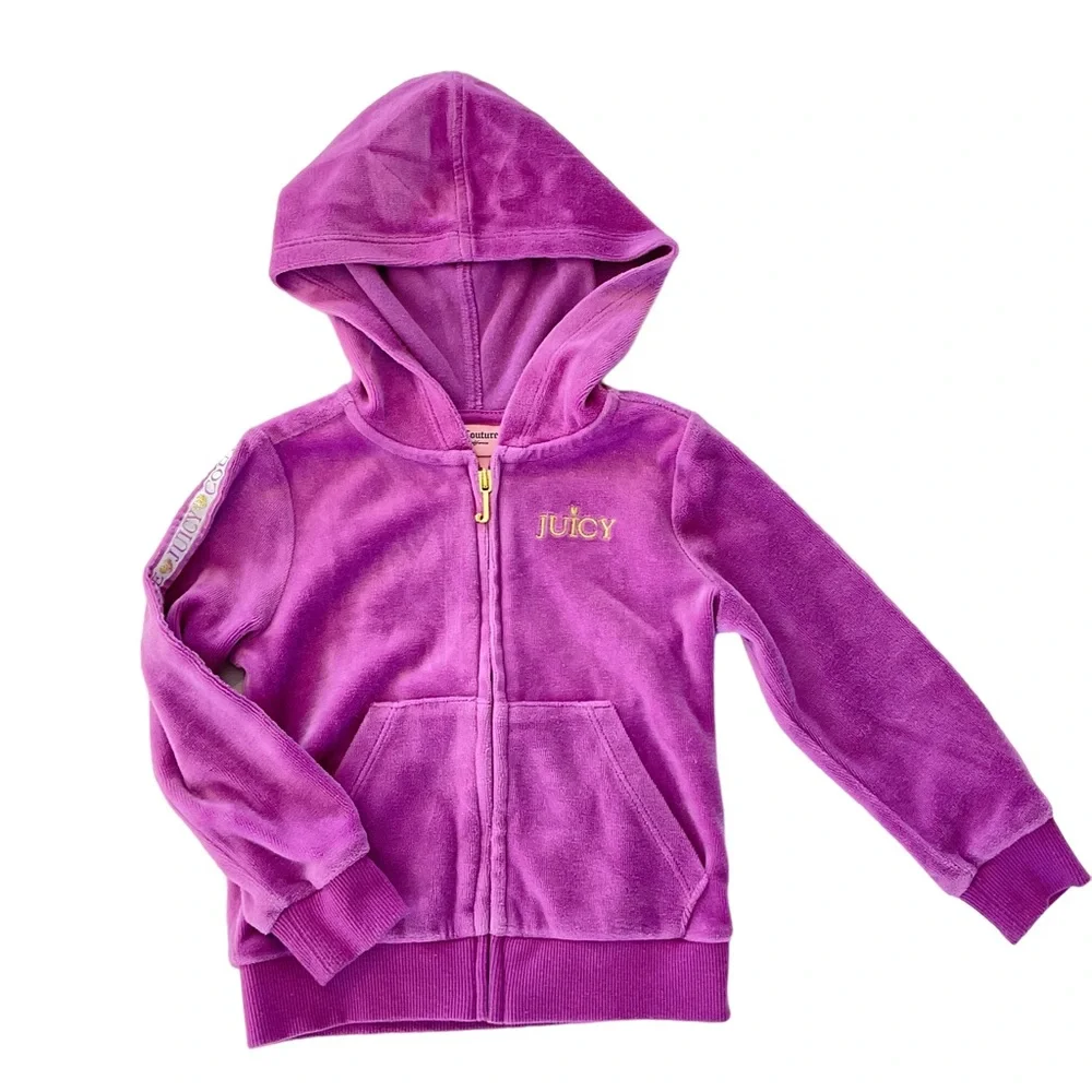 Juicy Couture Velour Y2K Hoodie Track Jacket Girls 2T Purple Gold Kids